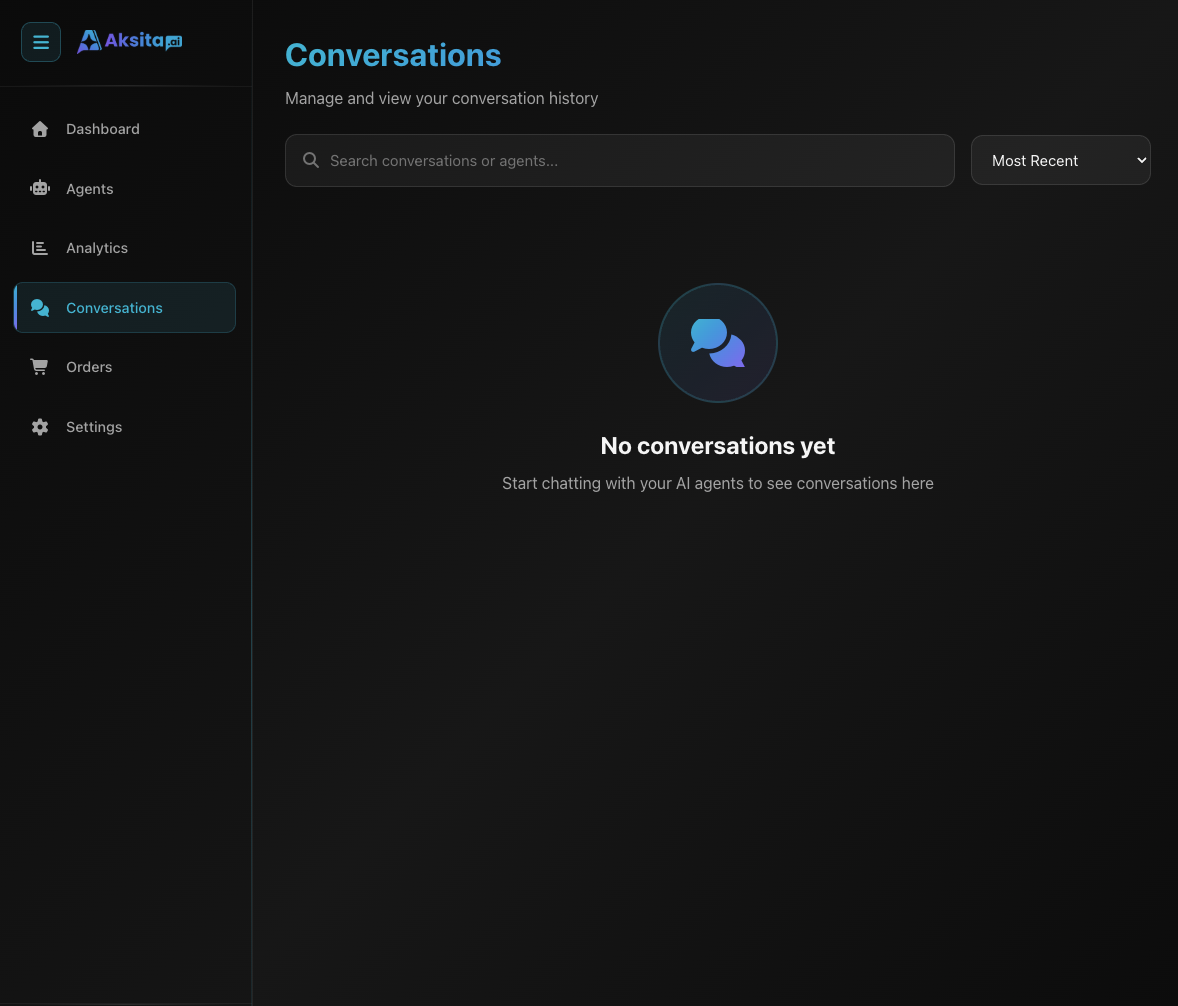 Dashboard Conversations Aksita.ai - Halaman Manajemen Percakapan